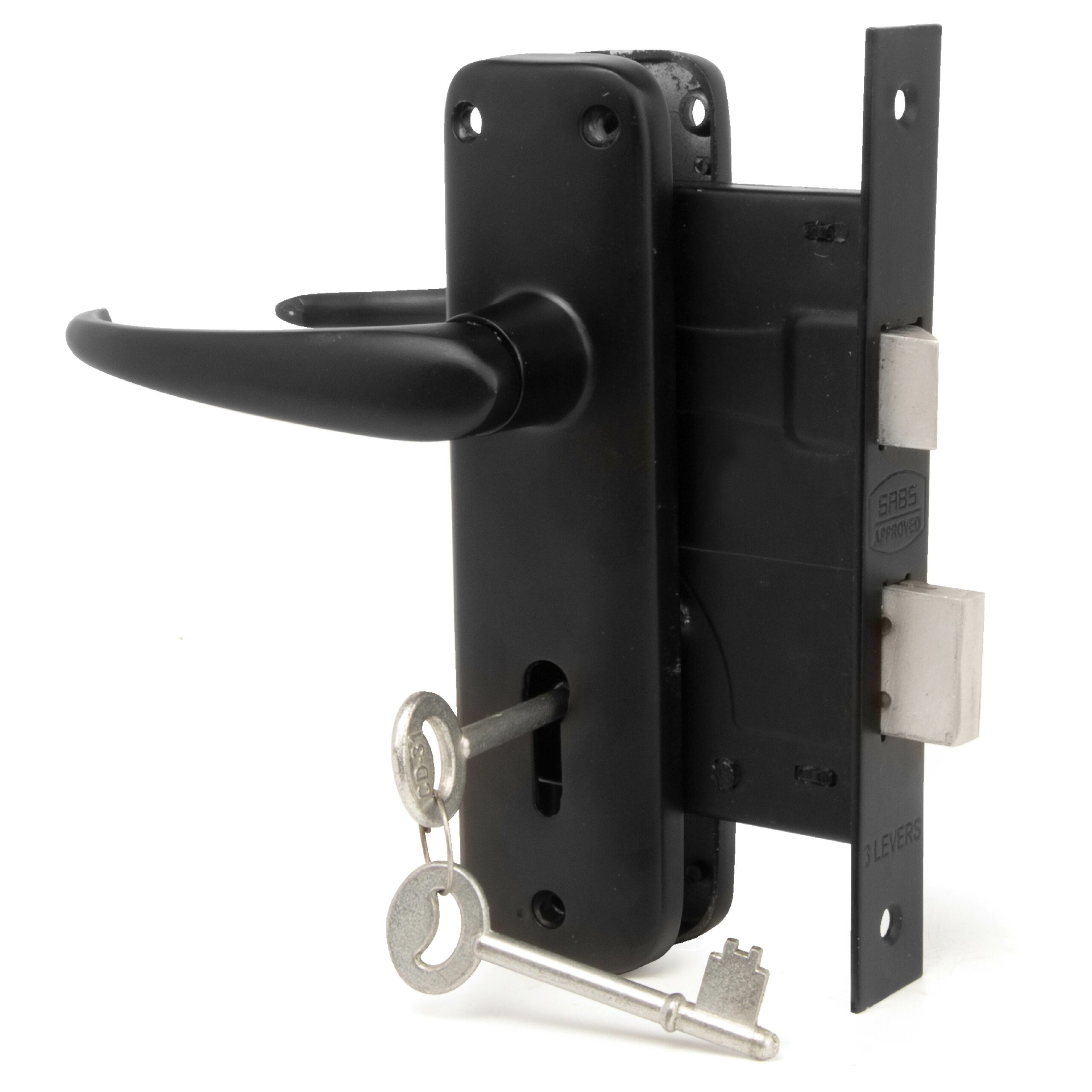 MATT BLACK 6 INCH MORTICE LOCKSET 3 LEVER
