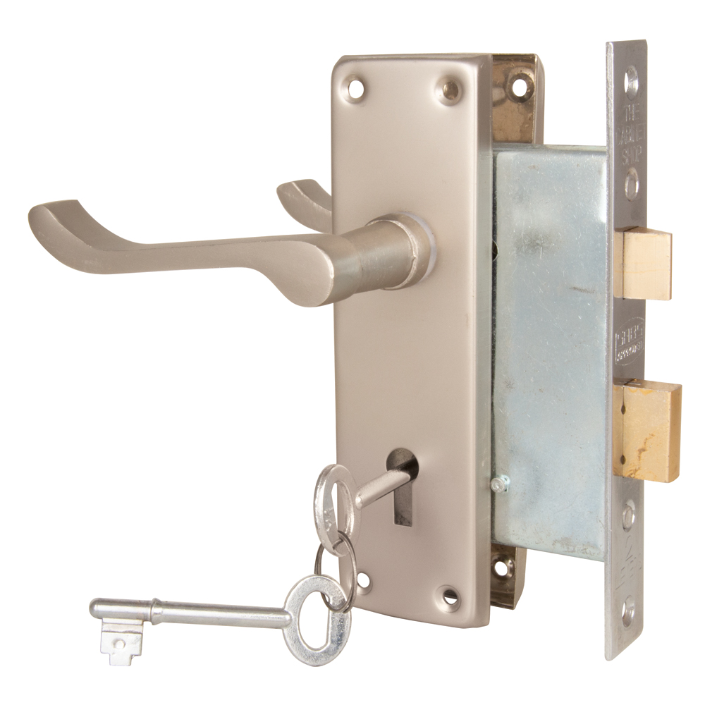 2 LEVER VICTORIAN LOCKSET SATIN NICKLE 150MM